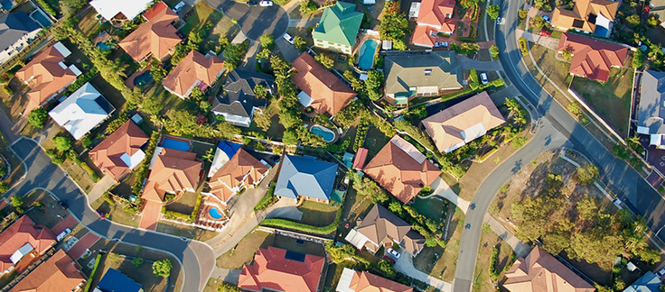 aerial shot of australian suburban houses